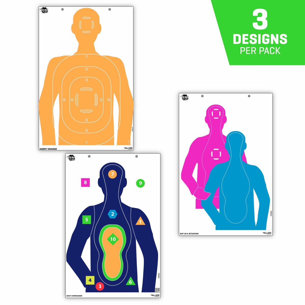 EZ Aim® Fun Tough Crowd Paper Shooting Targets, 23"W x 35"H, 3-Targets, Multi