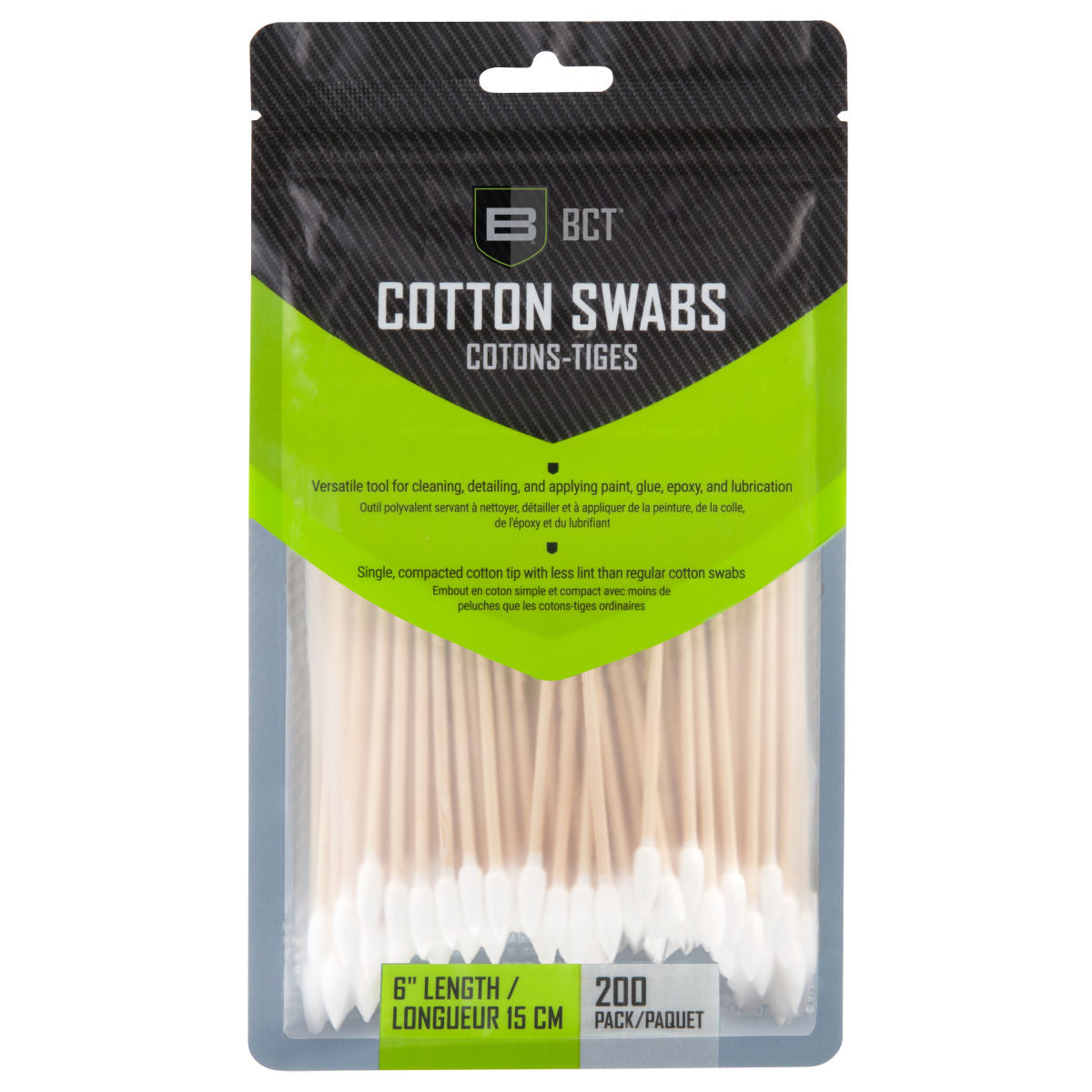 Cotton Swabs, 6"L, 200-Pack, White