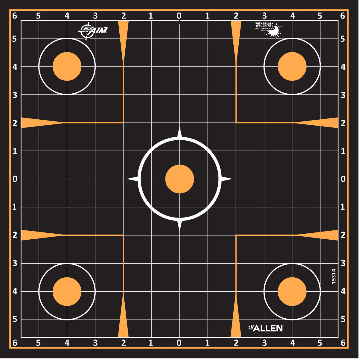 Splash Reactive Paper Shooting Targets - Sight-In Grid - 12" Square - Black/Orange