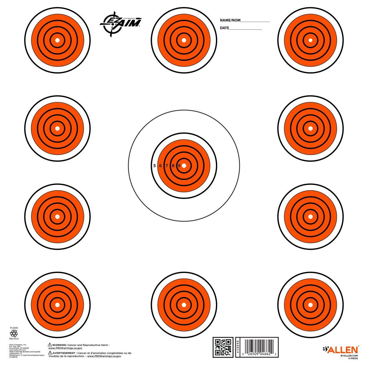 EZ Aim® Paper Shooting Targets 12" Square 11-Spot Indoor Targets, 13-Pack