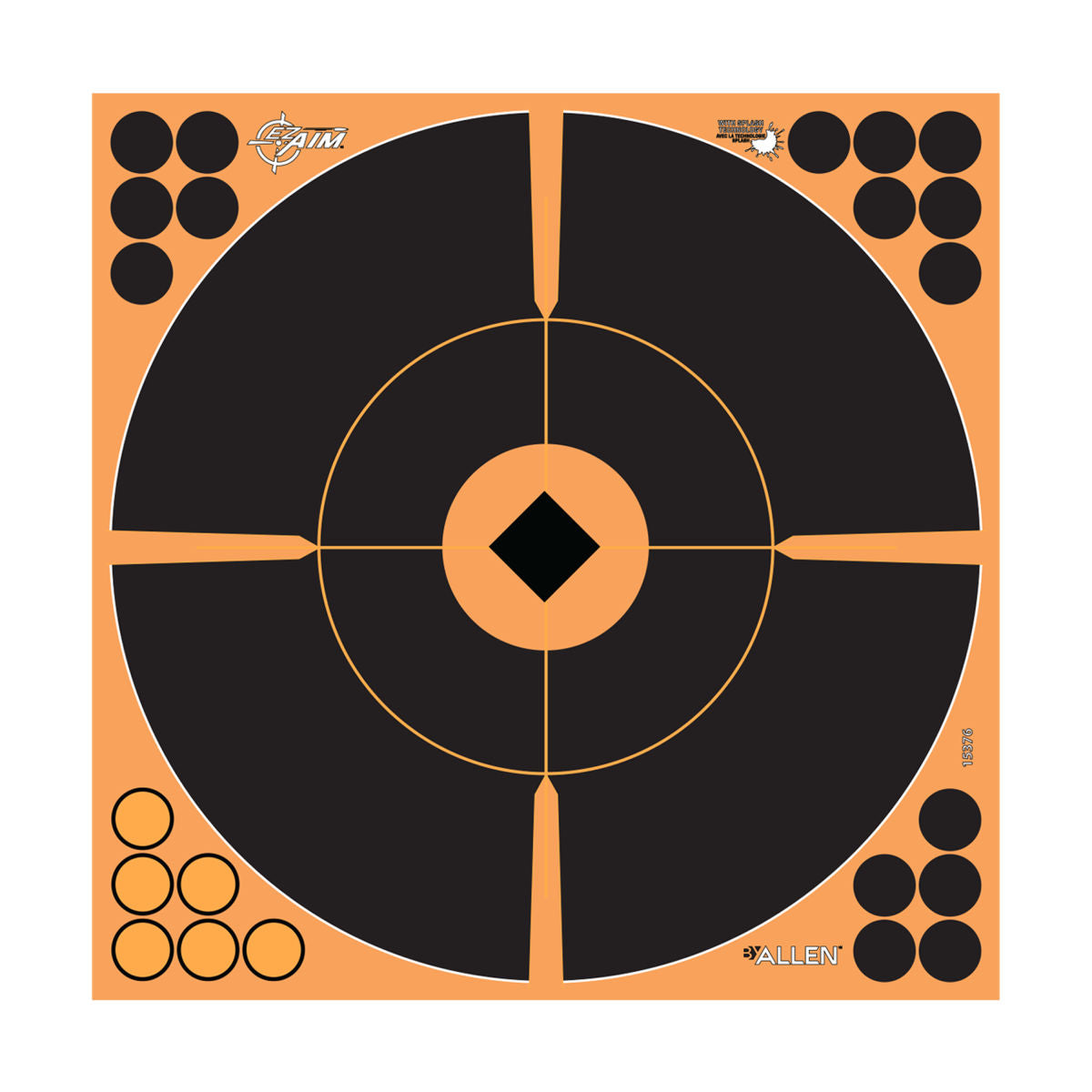 EZ Aim® Adhesive Splash Reactive Paper Shooting Targets, Bullseye, 12"W x 12"H, 5-Pack, Black/Orange