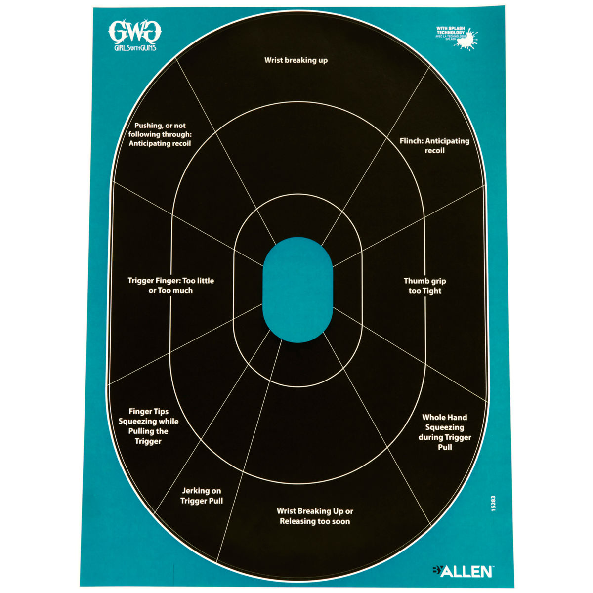 Girls With Guns® Adhesive Splash Reactive Paper Shooting Targets, Handgun Trainer, 12"W x 18"H, 5-Pack, Black/Teal