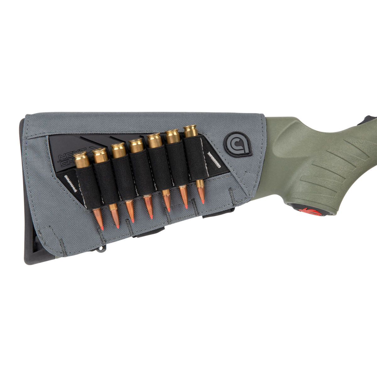 Allen Next Shot Bridger Buttstock Cartridge Carrier - 7 Round Ammo Holder for .223 to 300 Win Mag, Adjustable Strap, Gray