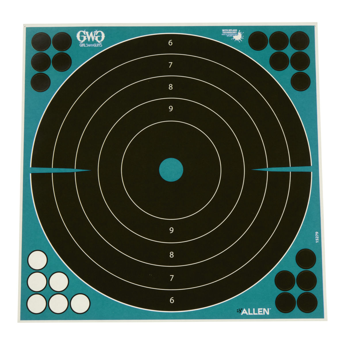 Girls With Guns® Adhesive Splash Reactive Paper Shooting Targets, Bullseye, 12"W x 12"H, 5-Pack, Black/Teal