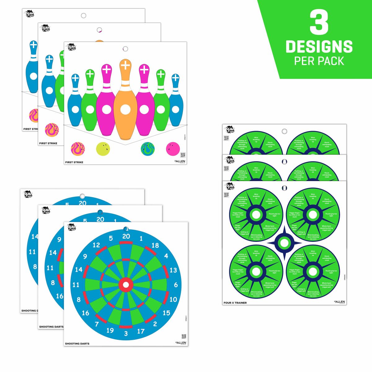 EZ Aim® Fun Triggering More Fun Paper Shooting Targets, 12"W x 12"H, 9-Pack, Multi