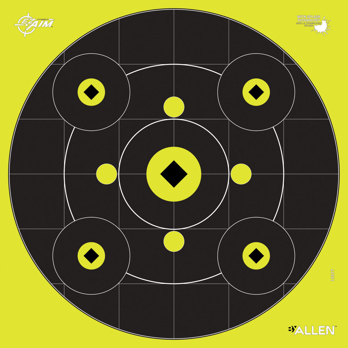 EZ Aim Splash® Reactive Shooting Targets – 12.5 x 12.5 Inch Paper Sight-In Target with Bullseye, 8 Aiming Points & Grid Pattern – High Visibility, 12 Pack