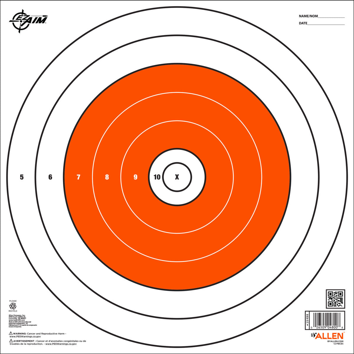 EZ Aim® 12" Square Paper Shooting Targets, Bullseye, 12-Pack, Orange & White