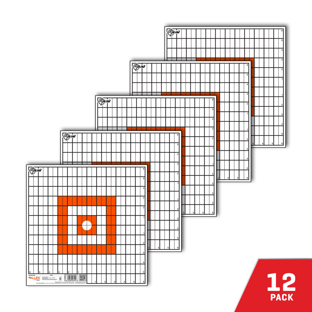 EZ Aim® 12" Square Paper Shooting Targets, Sight-In Grid, 12-Pack, Orange & White