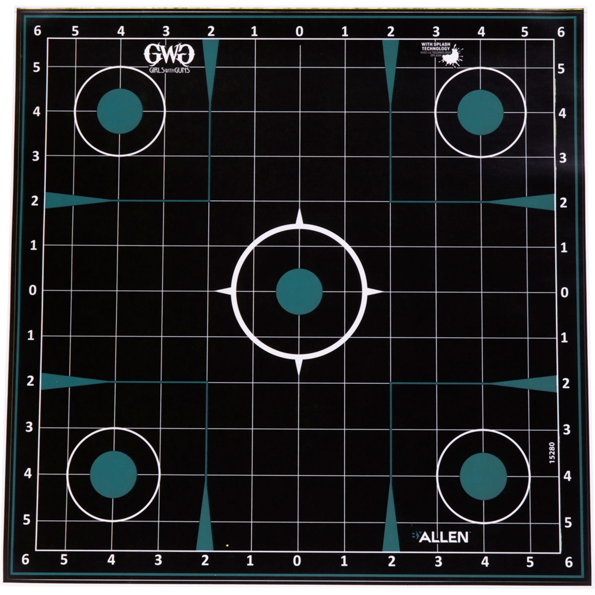 Girls With Guns® Adhesive Splash Reactive Paper Shooting Targets, Sight-In Grid, 12"W x 12"H, 5-Pack, Black/Teal