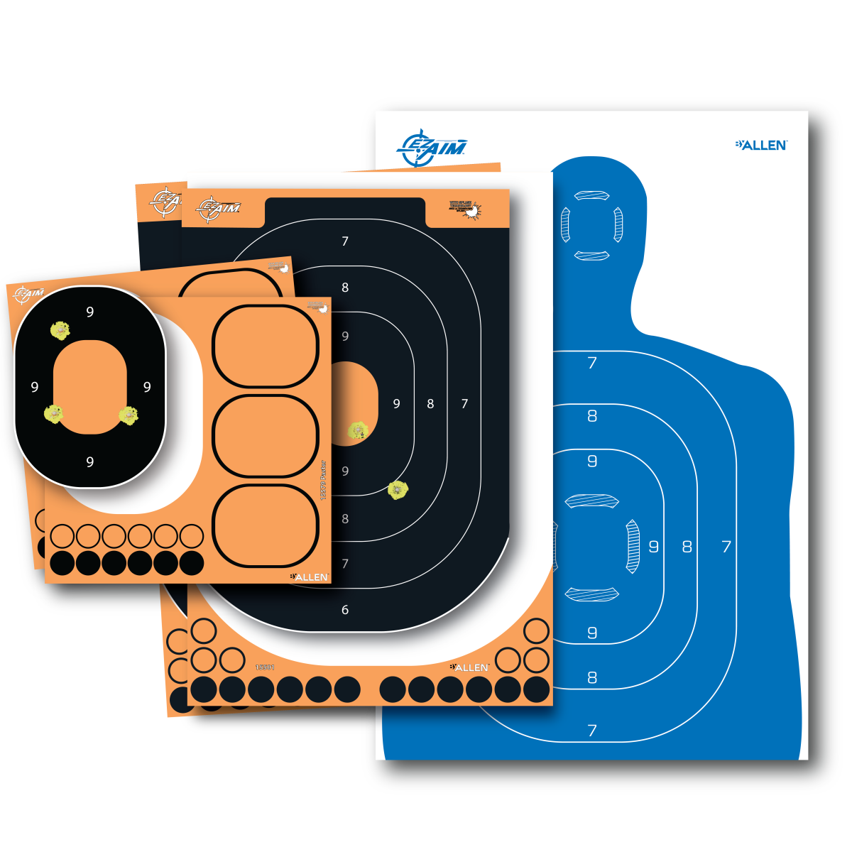 EZ Aim Splash® Reactive Paper Shooting Targets, Silhouette Kit, 23"W x 35"H & 12.5"W x 18.25"H, Blue/White & Black/Orange