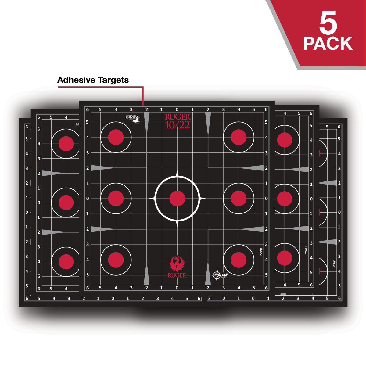 Ruger Splash Adhesive Shooting Target Kit, 10/22, 12.5" Square