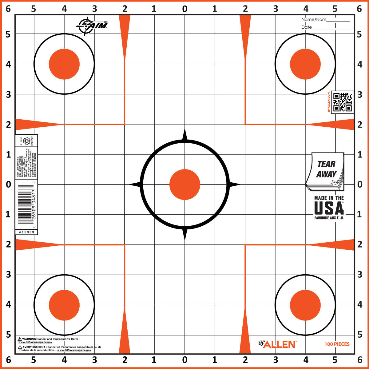 EZ Aim® Paper Shooting Targets, Sight-In Grid, Peel Away Target Pad, 12" Square, 100-Pack, Orange/Black/White