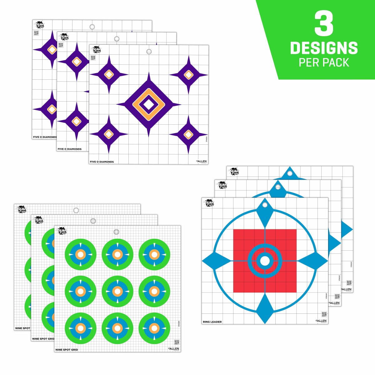 EZ Aim® Fun Dialing In More Fun Paper Shooting Targets, 12”W x 12”H, 9-Targets