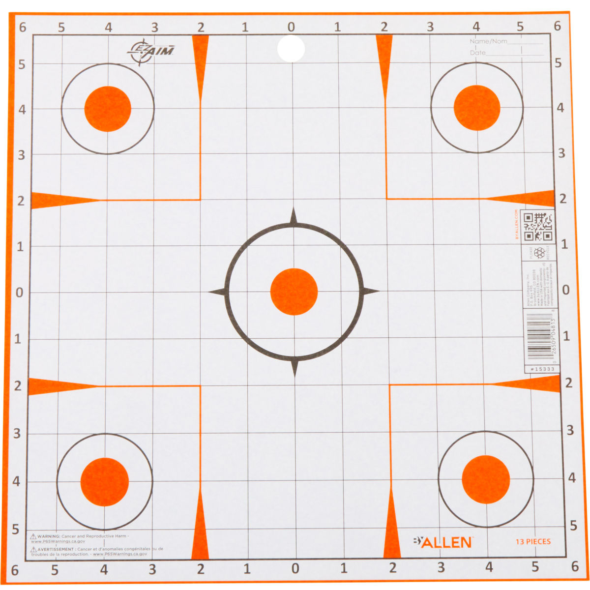 EZ Aim® Paper Shooting Targets, 12" Square Sight-In Grid Targets, 13-Pack, White & Orange