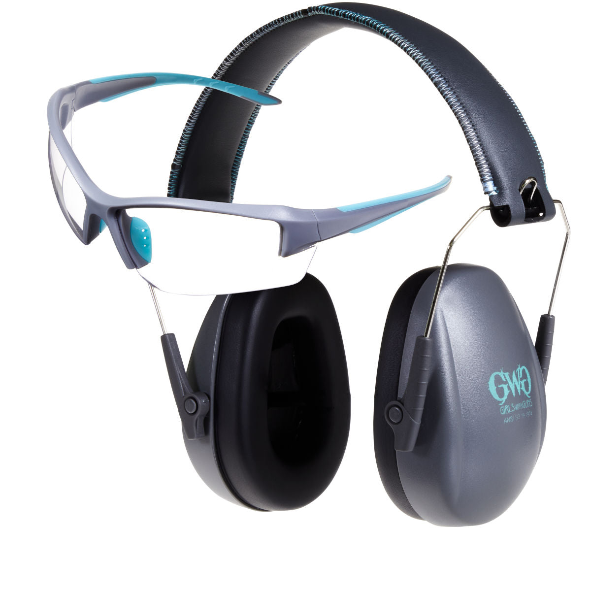 Girls With Guns® Assure Protective Safety Glasses & Earmuffs Combo Set, Gray/Teal/Black