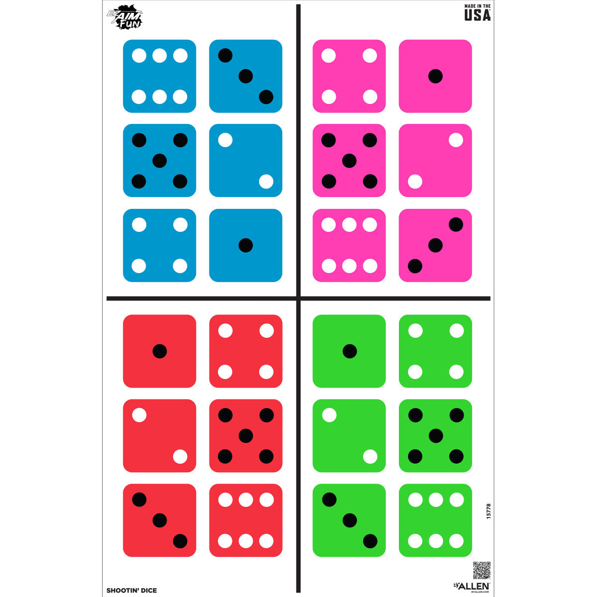 EZ Aim® FUN Shootin' Dice Paper Shooting Target, 23" x 35," 3-Pack, Multi