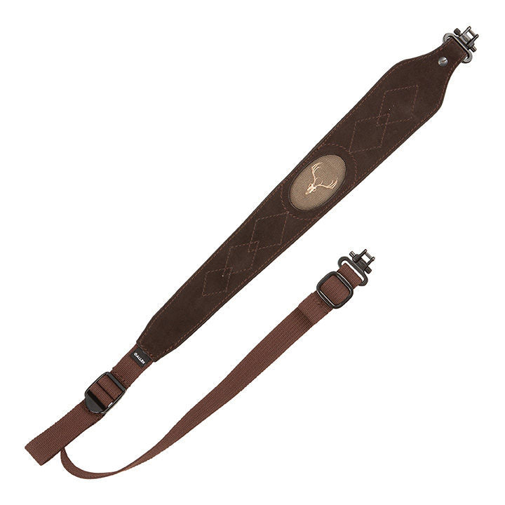 Big Game Suede Deer Head Rifle Sling with Swivels, Black & Brown