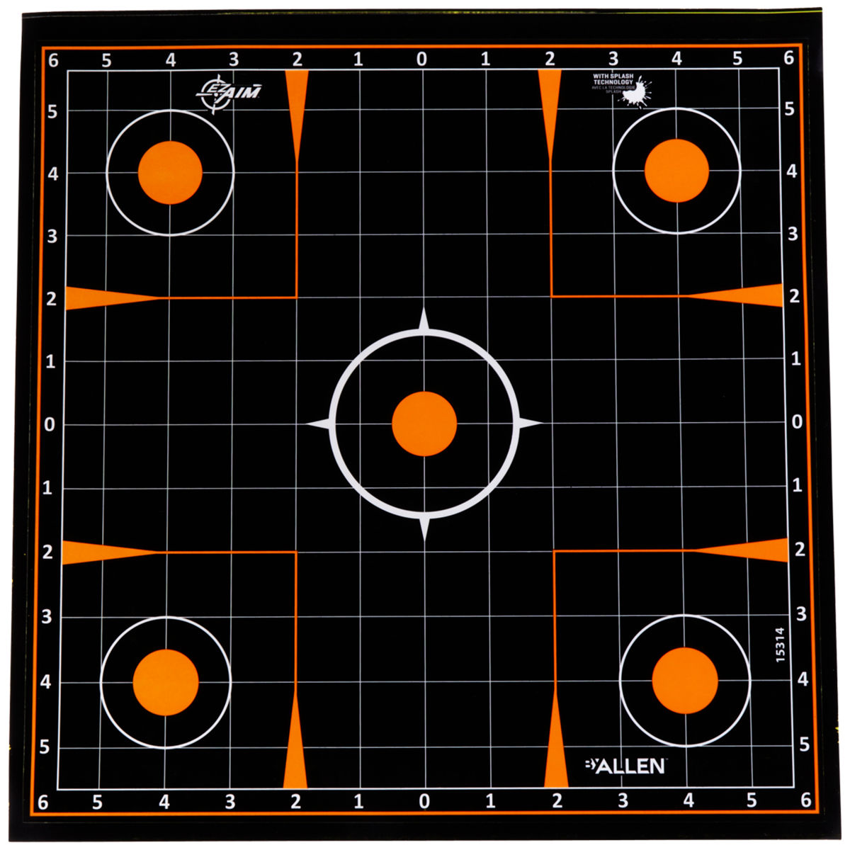 Splash Reactive Paper Shooting Targets - Sight-In Grid - 12" Square - Black/Orange