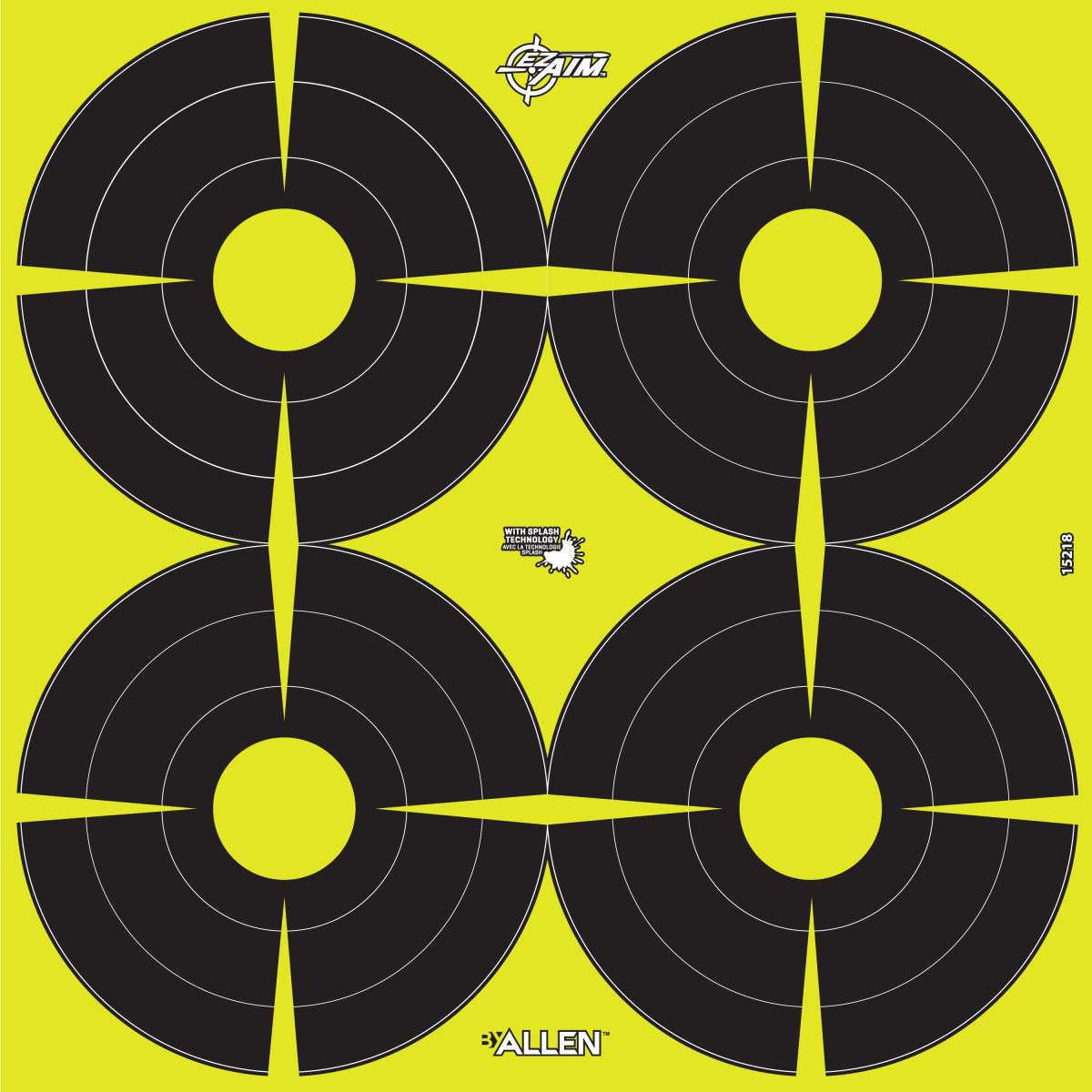 EZ Aim Splash® Reactive Paper Shooting Targets, Bullseye, 4 Targets Per Sheet, 12"W x 12"H, 12-Pack, Black/Chartreuse