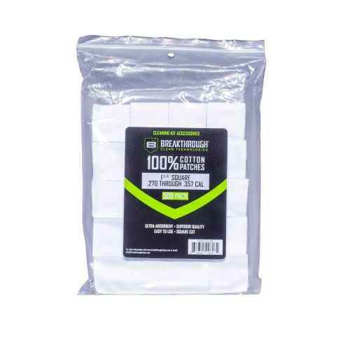 Breakthrough Clean Technologies Cotton Patches, 1.75" Square, 270 Thru 357 Caliber, 500-Pack w/ Plastic Tray