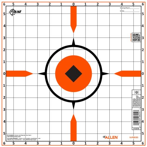 EZ Aim Rigid Paper Shooting Targets, Sight-In Grid, 10-Targets Per Pack, Orange/White