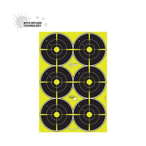 EZ Aim Splash Reactive Paper Shooting Targets, Bullseye, 6 Targets Per Sheet, 12.5"W x 18.25"H, Black/Chartreuse
