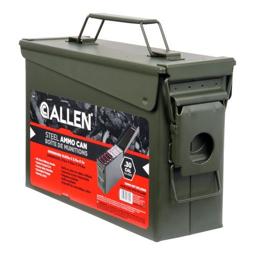 Allen Company Classic Steel Ammo Box - Large, Lockable, and Waterproof Ammo Storage for 30 Caliber - Shooting Accessories - Army Green Metal Container