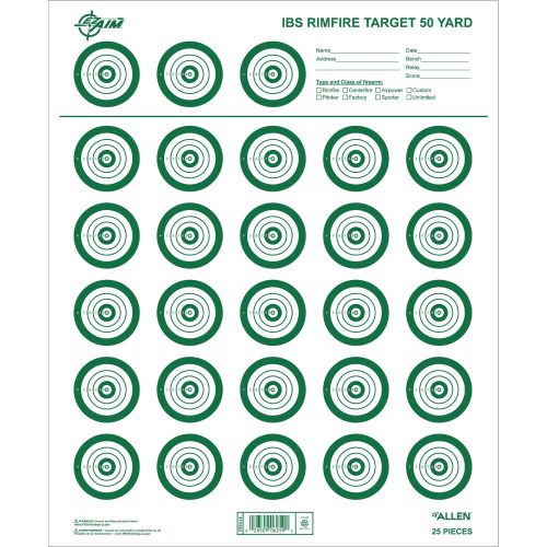 EZ Aim IBS Rimfire Paper Shooting Targets, 25-Targets Per Sheet, 14"W x 17"H, 25-Pack, Green/White