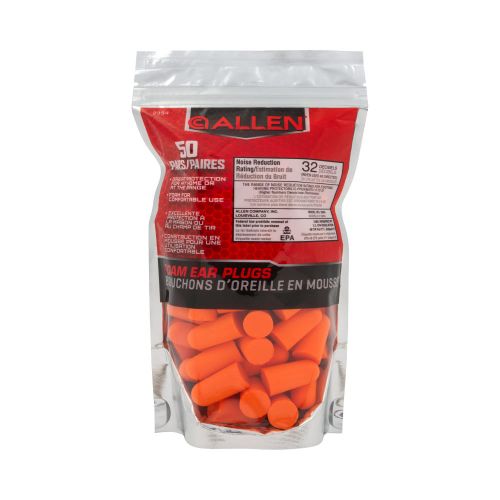 Allen Company Foam Ear Plugs, 32 dB NRR, ANSI S3.19 & CE EN352-1 Hearing Protection Rated, 50-Pack, Orange