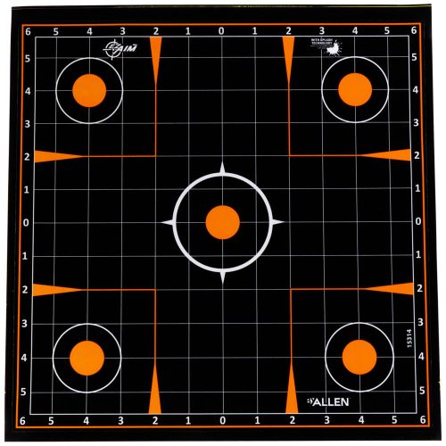 EZ Aim 12" Square Adhesive Splash Reactive Paper Shooting Targets, Sight-In Grid, Black/Orange