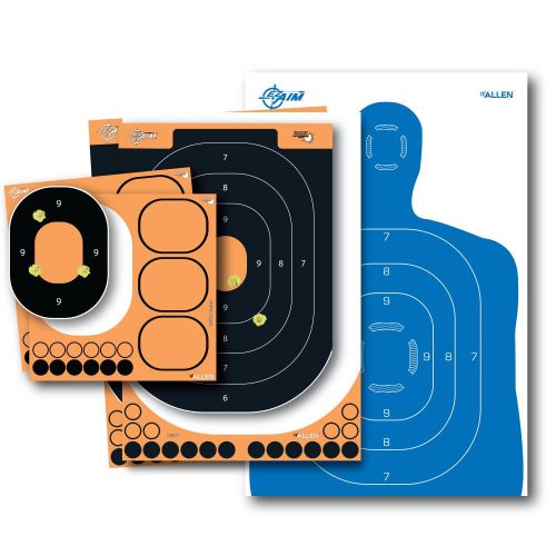 EZ Aim Splash Reactive Paper Shooting Targets, Silhouette Kit, 23"W x 35"H & 12.5"W x 18.25"H, Blue/White & Black/Orange