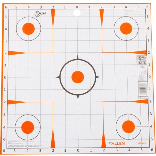 EZ Aim Paper Shooting Targets, 12" Square Sight-In Grid Targets, 13-Pack, White & Orange