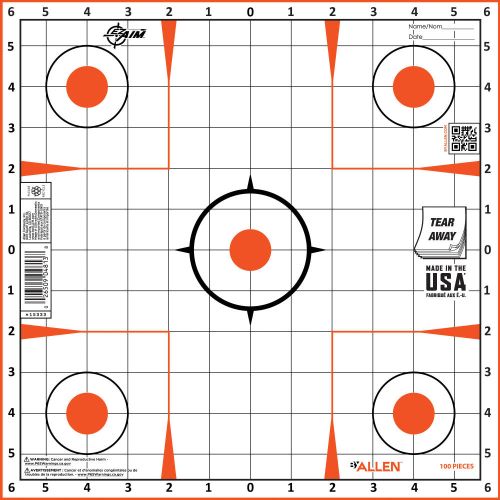 EZ Aim Paper Shooting Targets, Sight-In Grid, Peel Away Target Pad, 12" Square, 100-Pack, Orange/Black/White