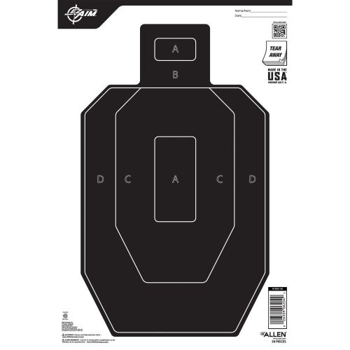 EZ Aim Paper Shooting Targets, IPSC Silhouette, Peel Away Target Pad, 12"W x 18"H, 50-Pack, Black/White