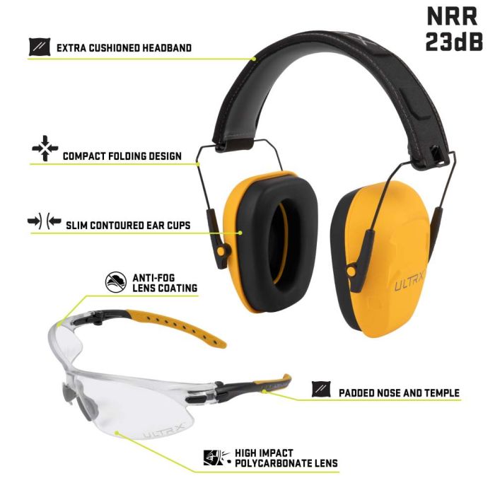ULTRX Shield Ear & Eye Protection Combo, Interstate Yellow