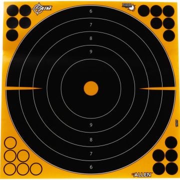 EZ Aim Splash Reactive Adhesive Paper Shooting Targets, Bullseye, Peel Away Target Pad, 12" Square, 25-Pack, Black/Orange